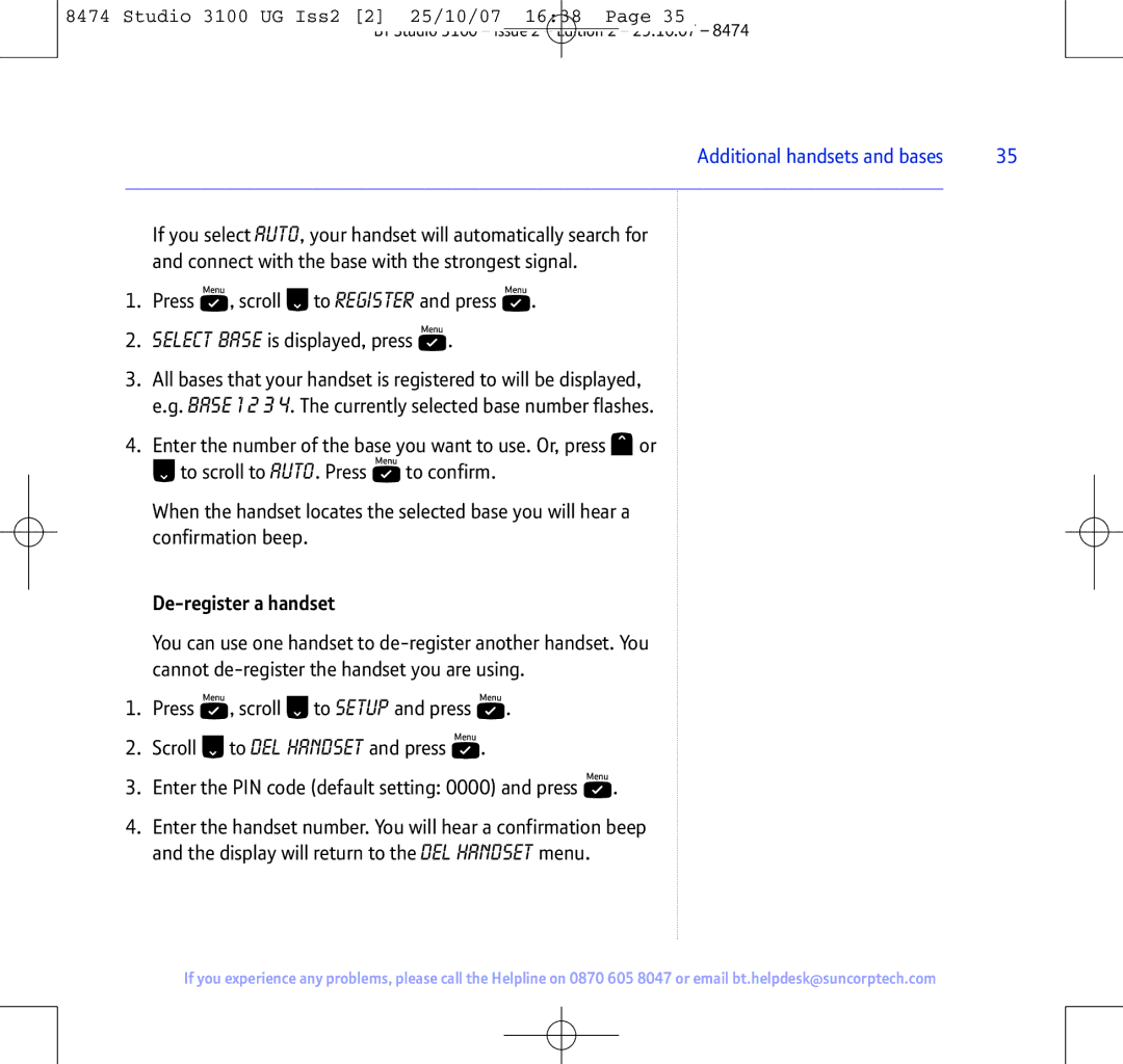 BT Studio 3100 manual De-register a handset 