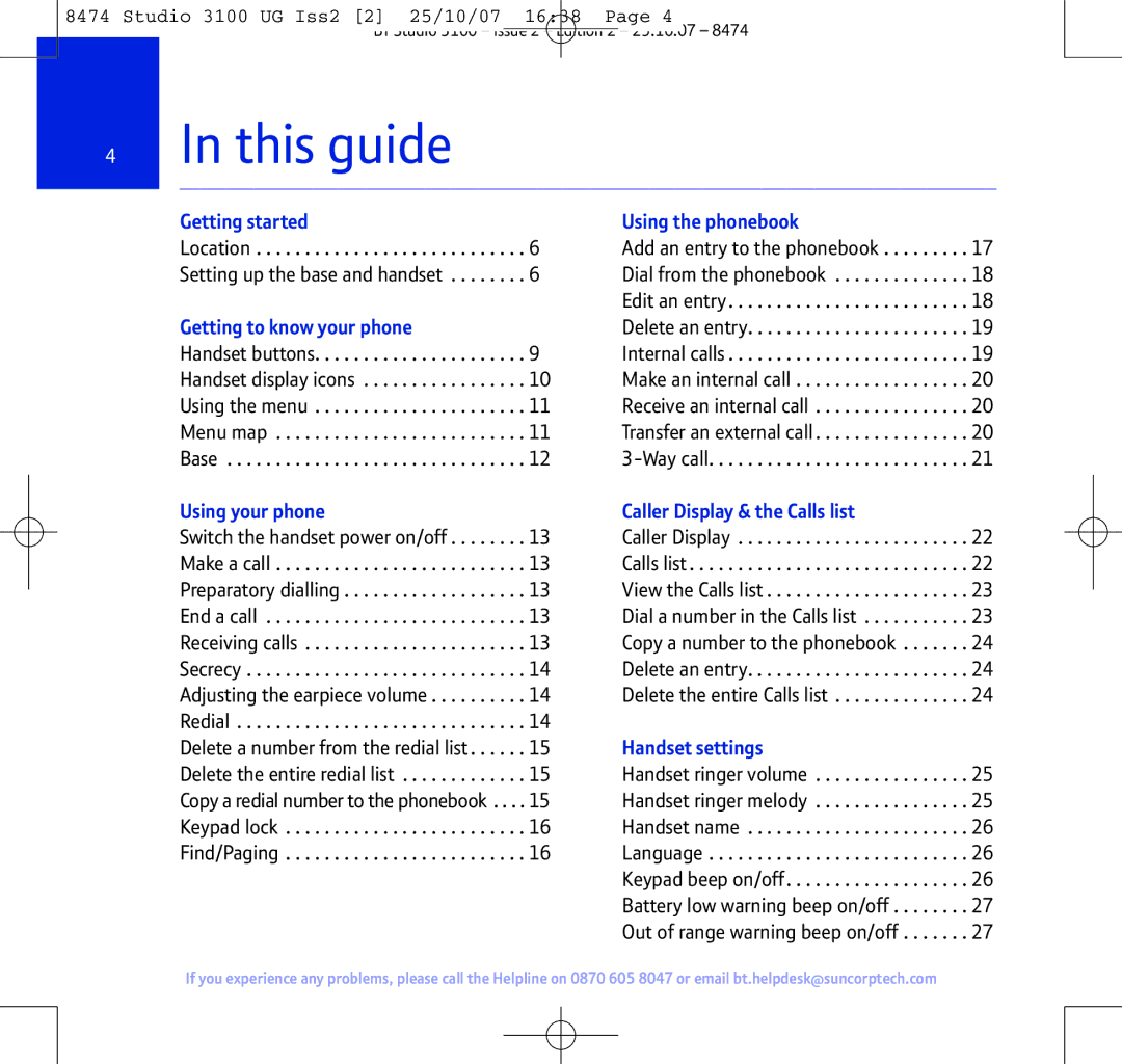 BT Studio 3100 manual This guide, Getting started Using the phonebook 