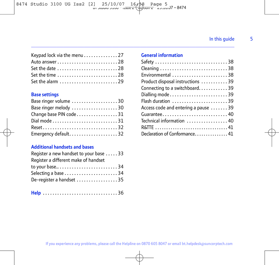 BT Studio 3100 manual General information 