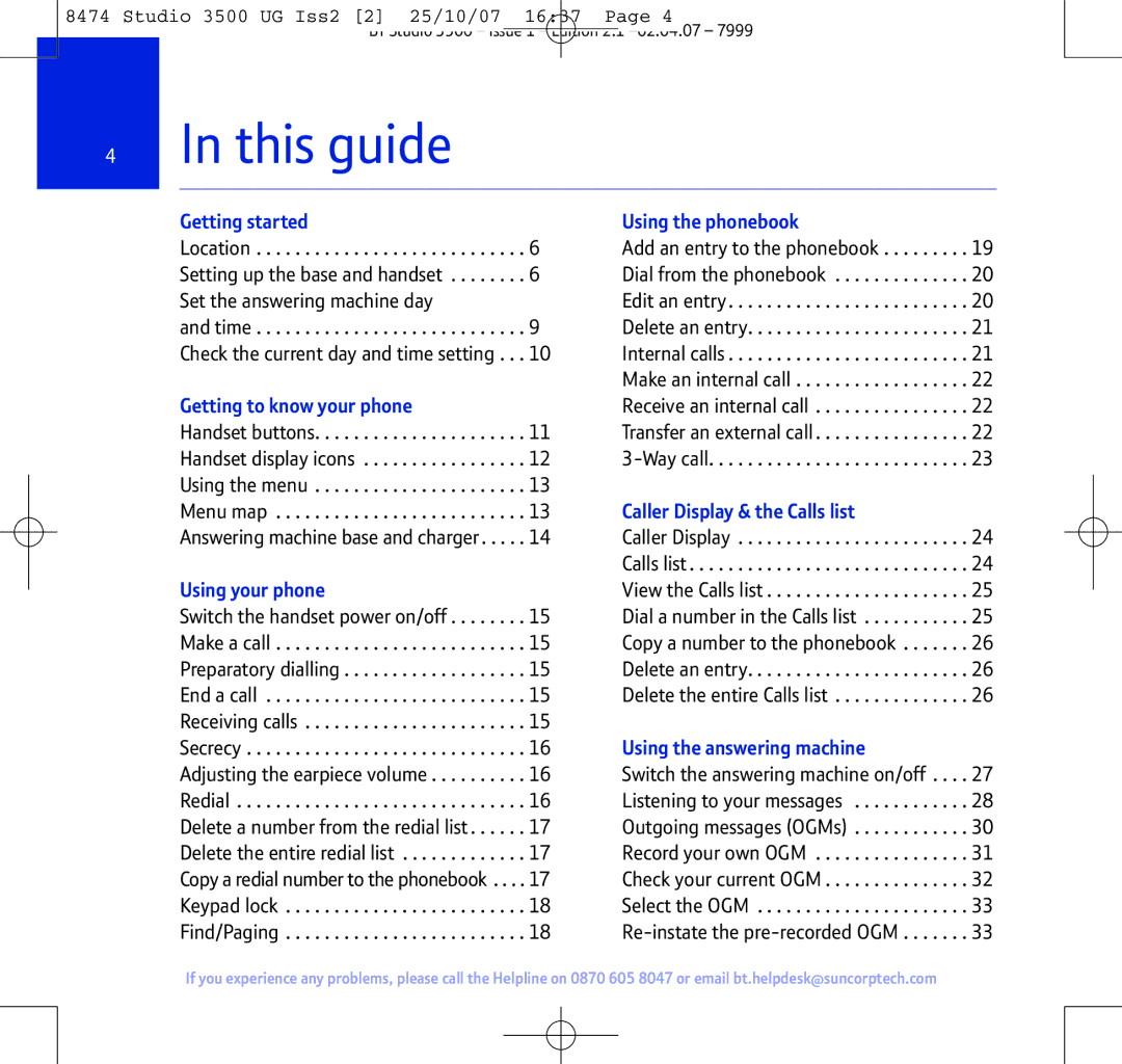 BT Studio 3500 manual This guide, Getting started Using the phonebook 