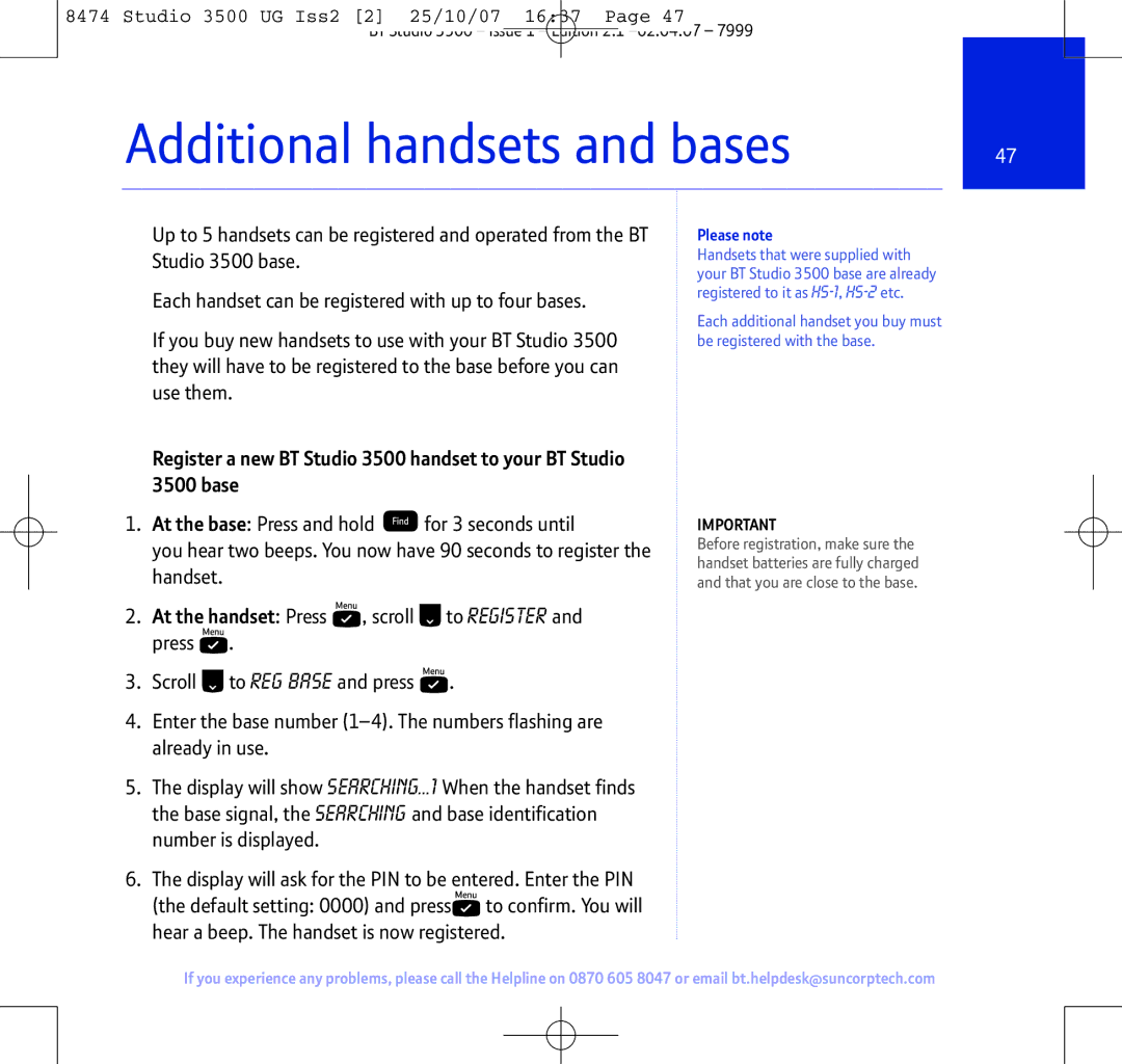 BT Studio 3500 manual Additional handsets and bases, Please note 