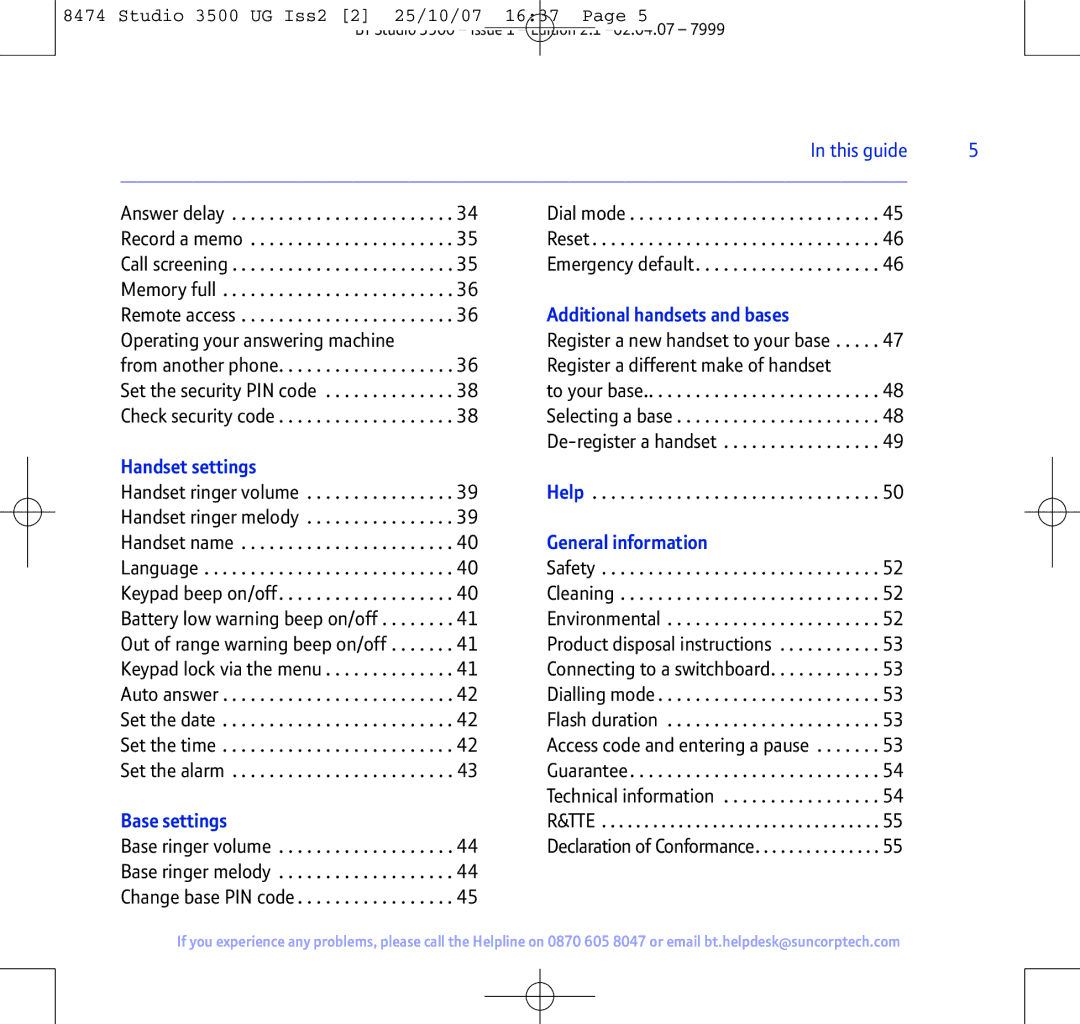 BT Studio 3500 manual Handset settings 