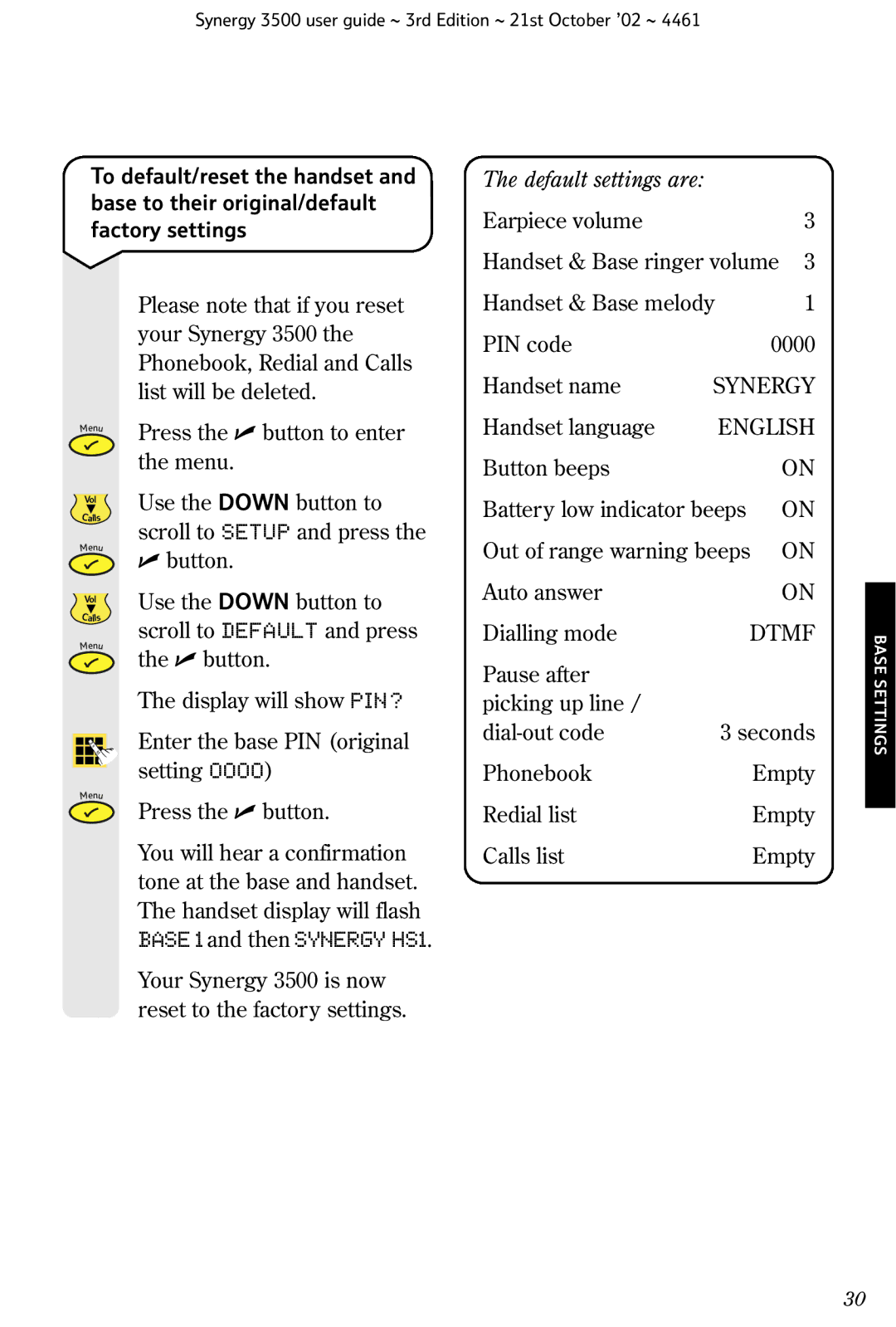 BT Synergy 3500 manual Handset language, English 