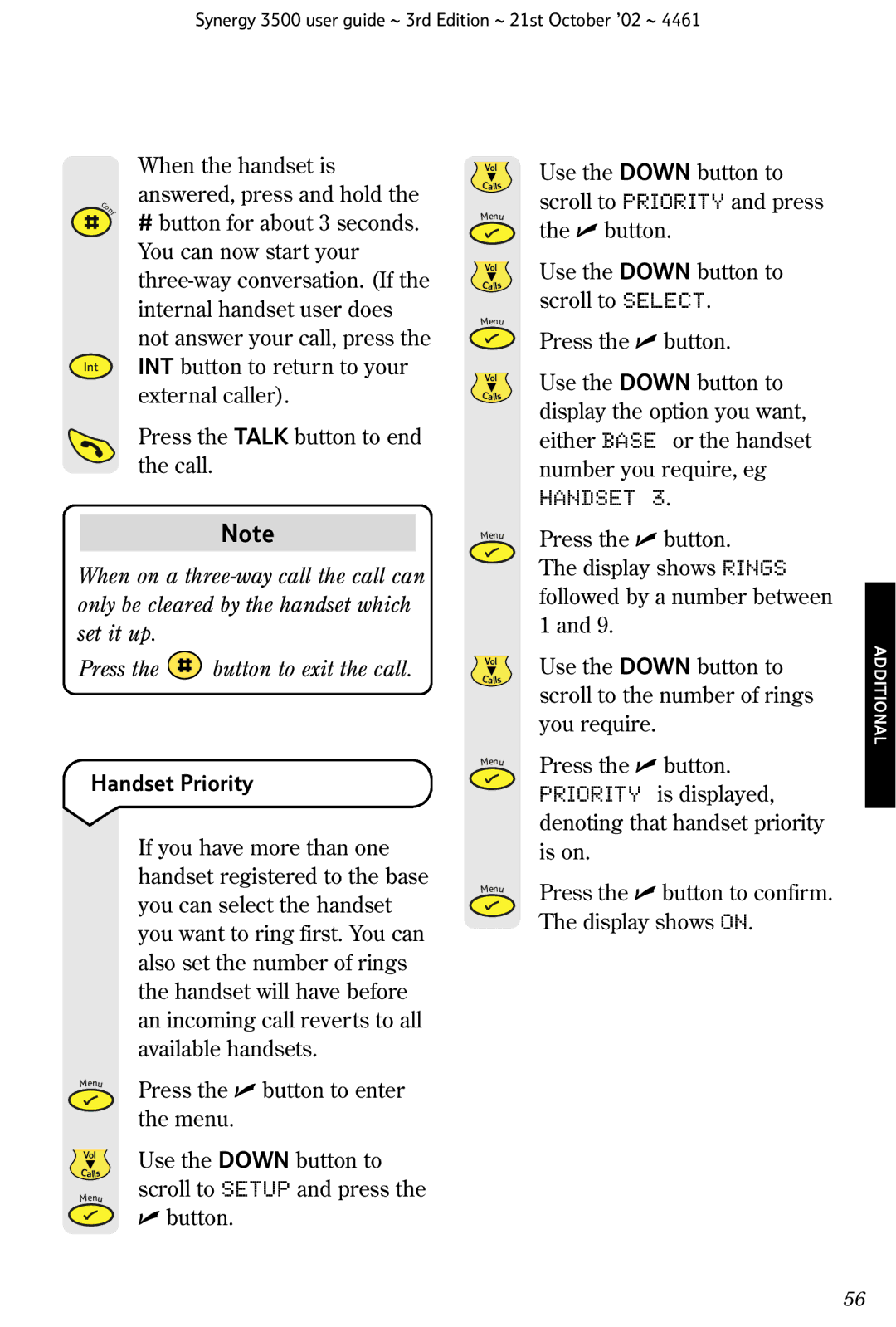 BT Synergy 3500 manual Handset Priority 