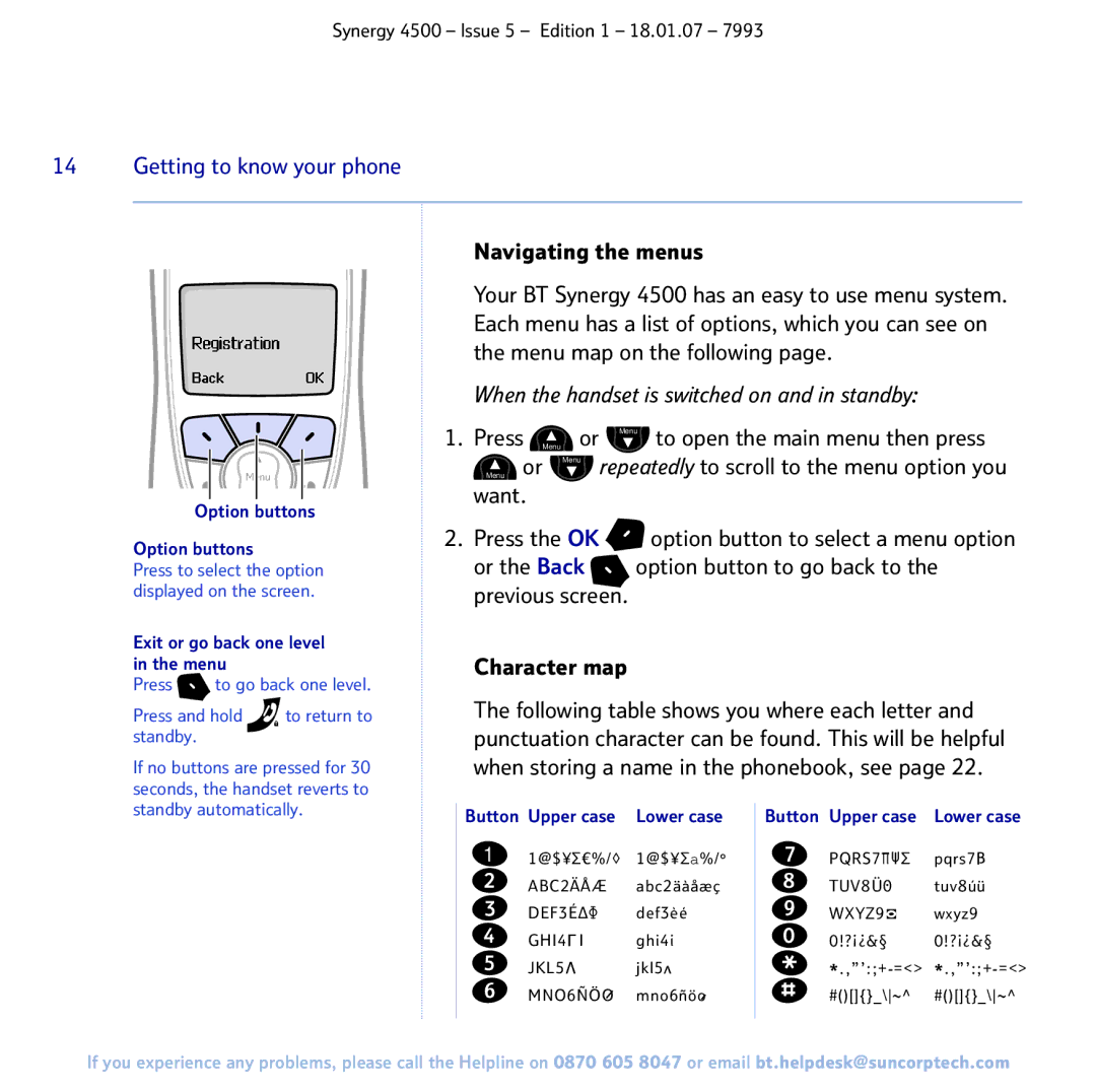 BT SYNERGY 4500 manual Navigating the menus, Press Menu 