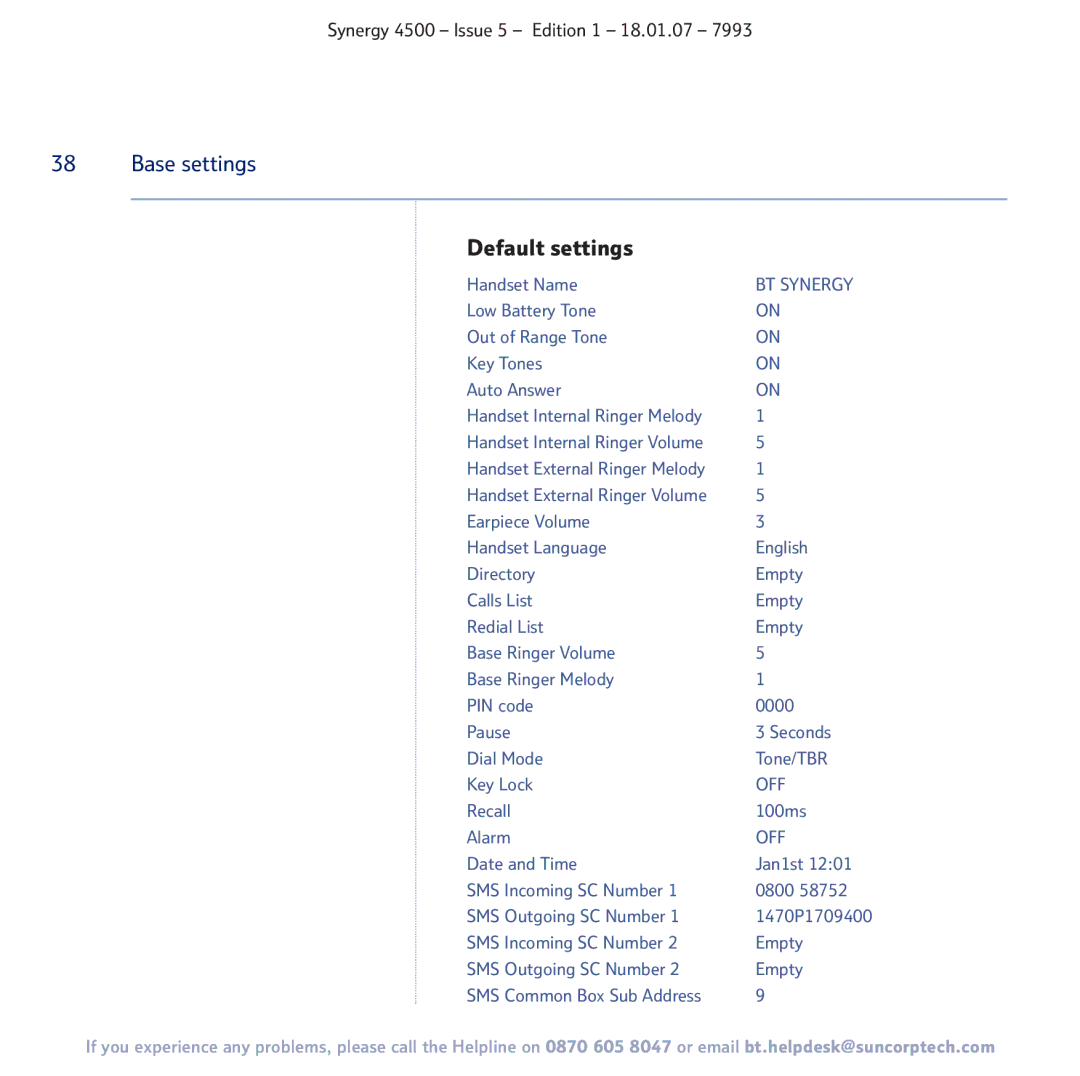 BT SYNERGY 4500 manual Off 