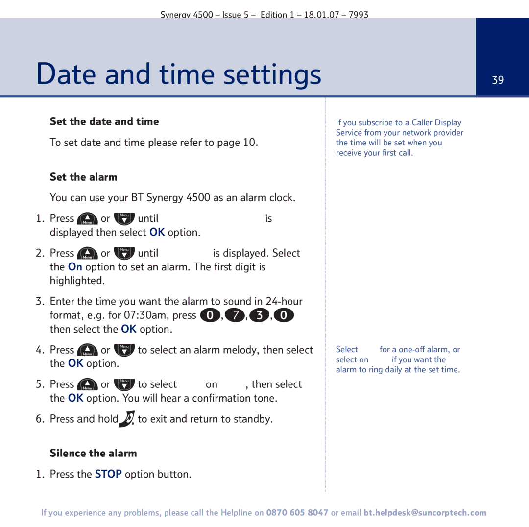 BT SYNERGY 4500 manual Date and time settings 