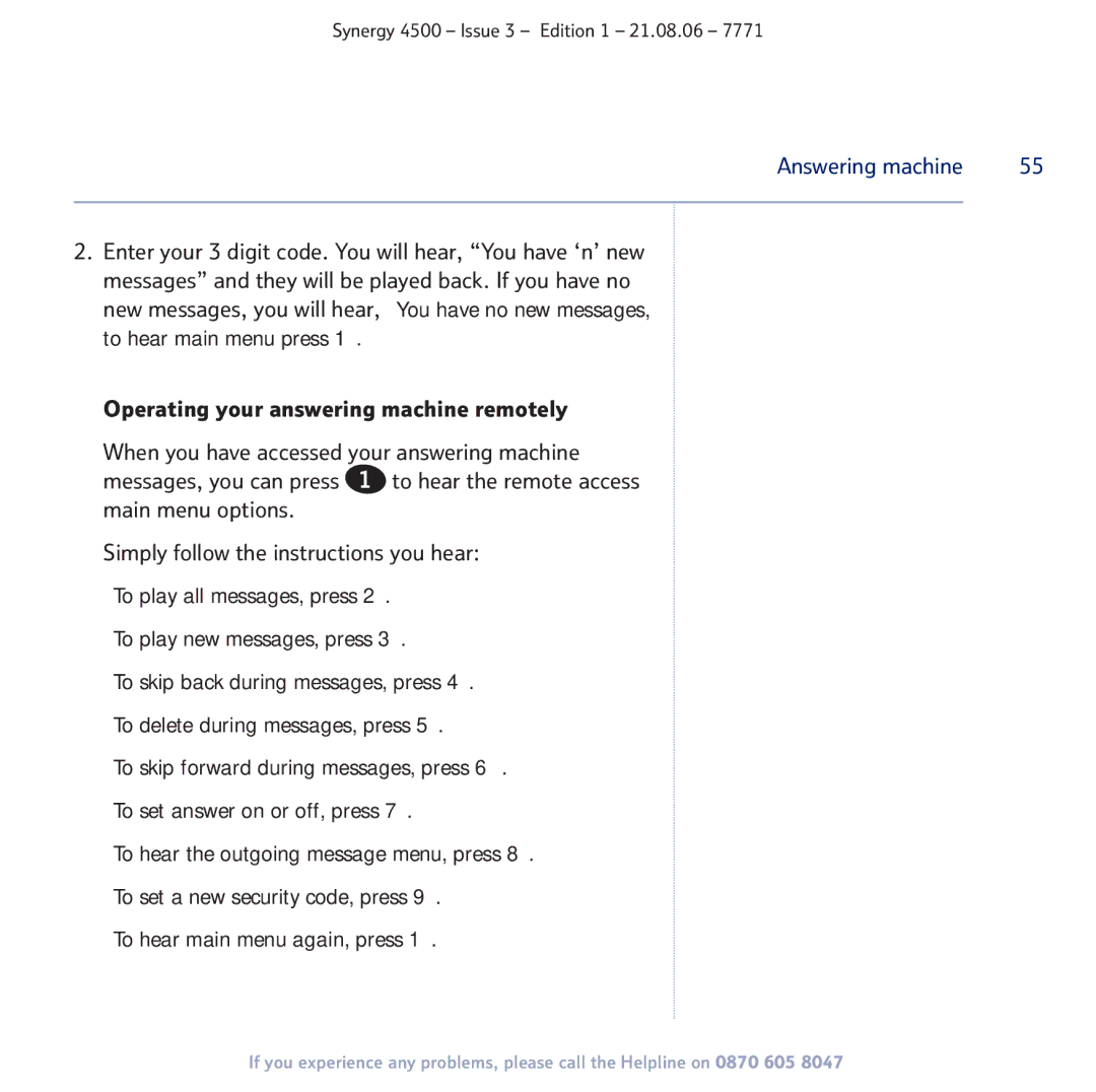 BT SYNERGY 4500 manual Answering machine 