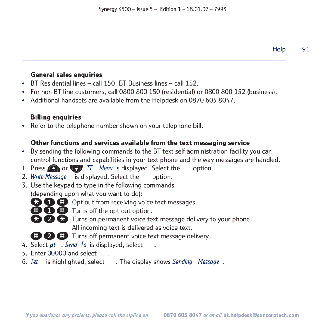 BT SYNERGY 4500 manual Help 