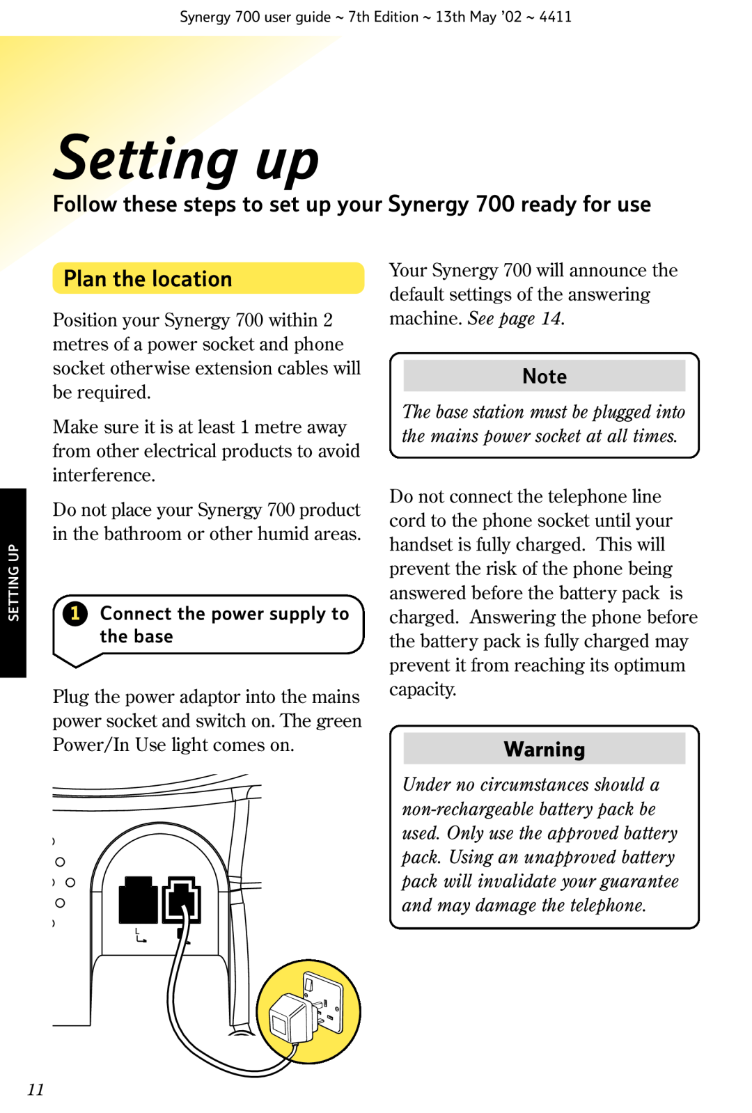 BT manual Setting up, Follow these steps to set up your Synergy 700 ready for use, Plan the location 