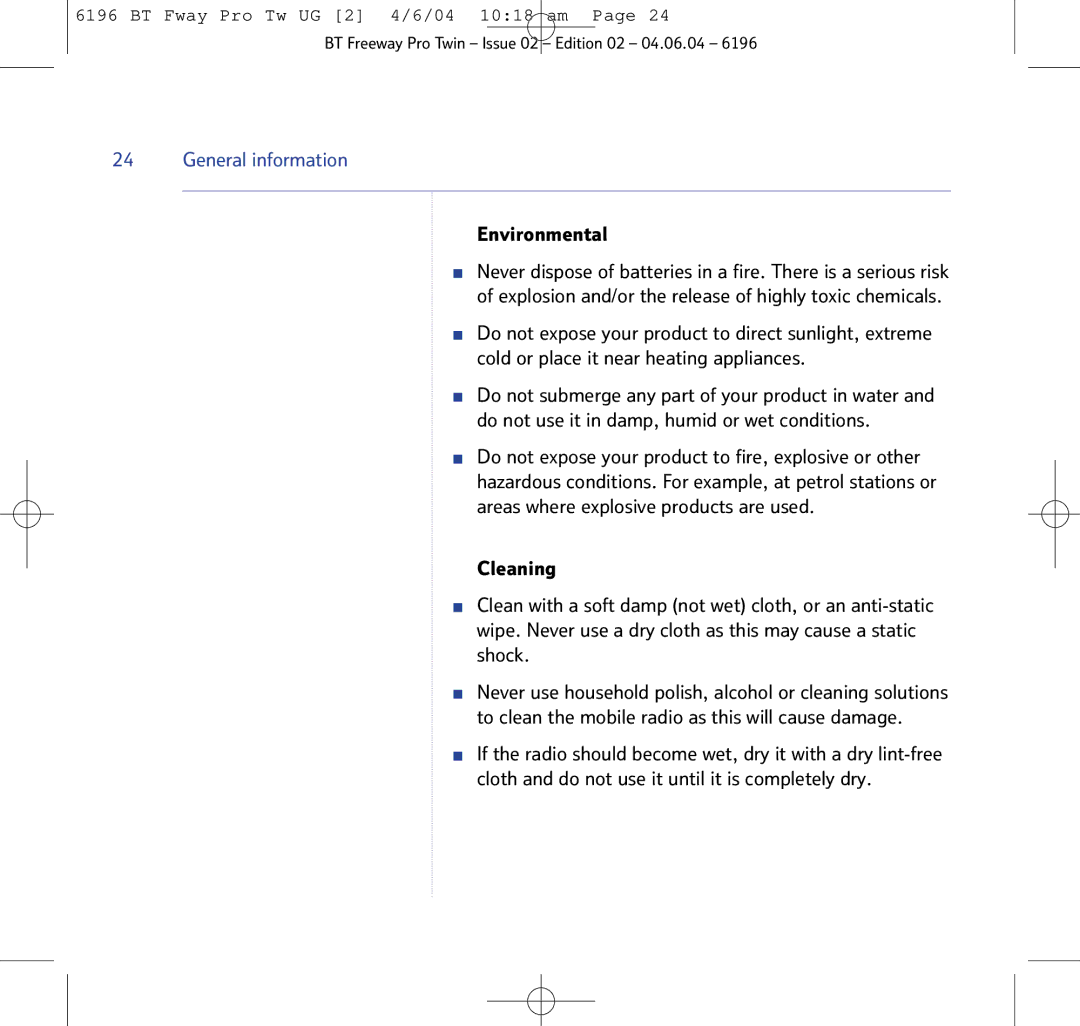 BT Twin Radio manual Environmental 