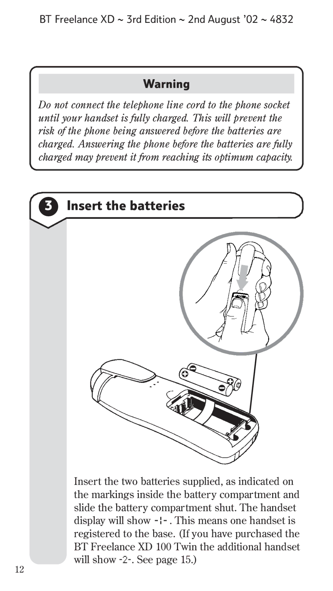 BT Twin manual Insert the batteries 