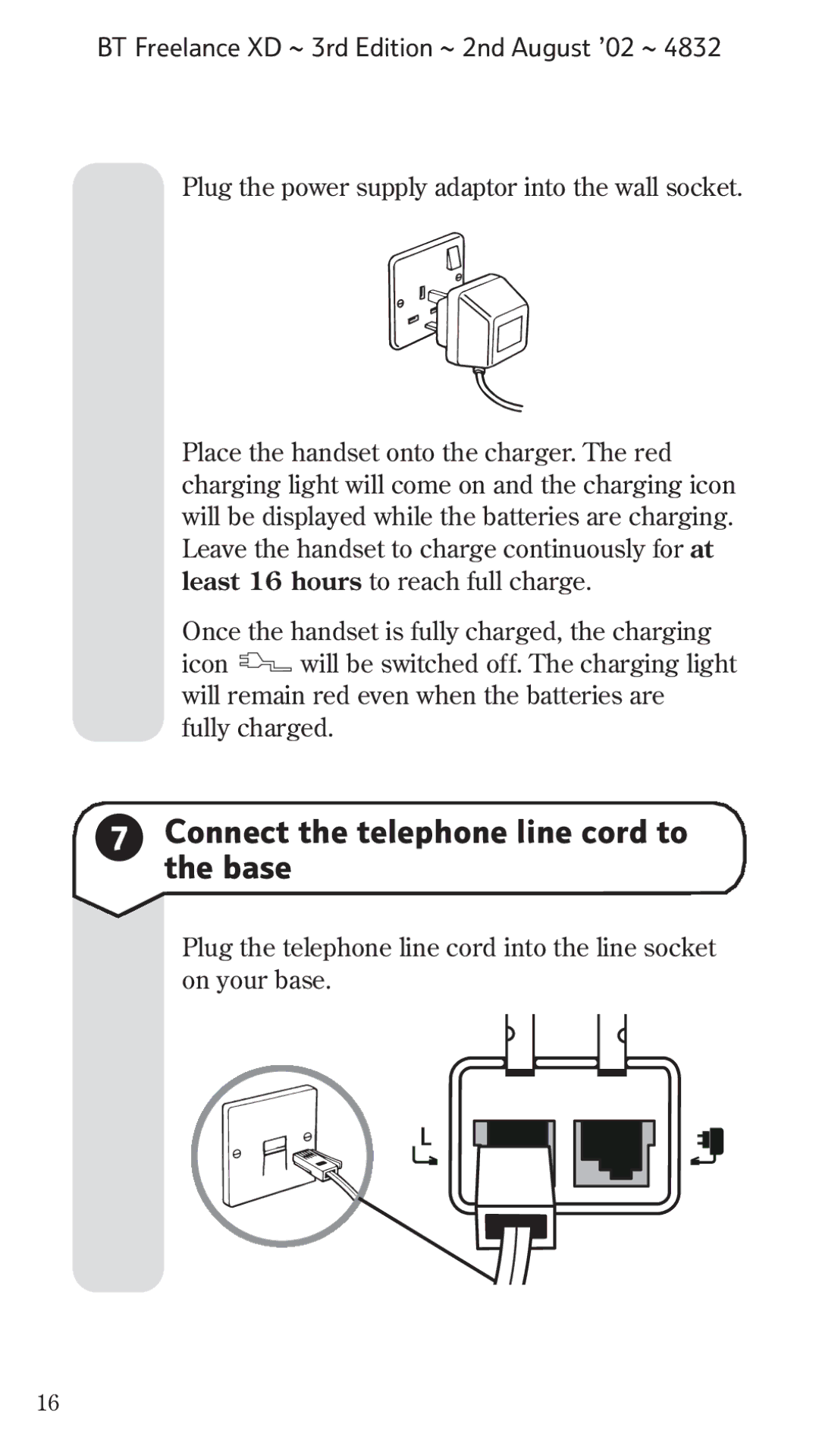 BT Twin manual Connect the telephone line cord to the base 