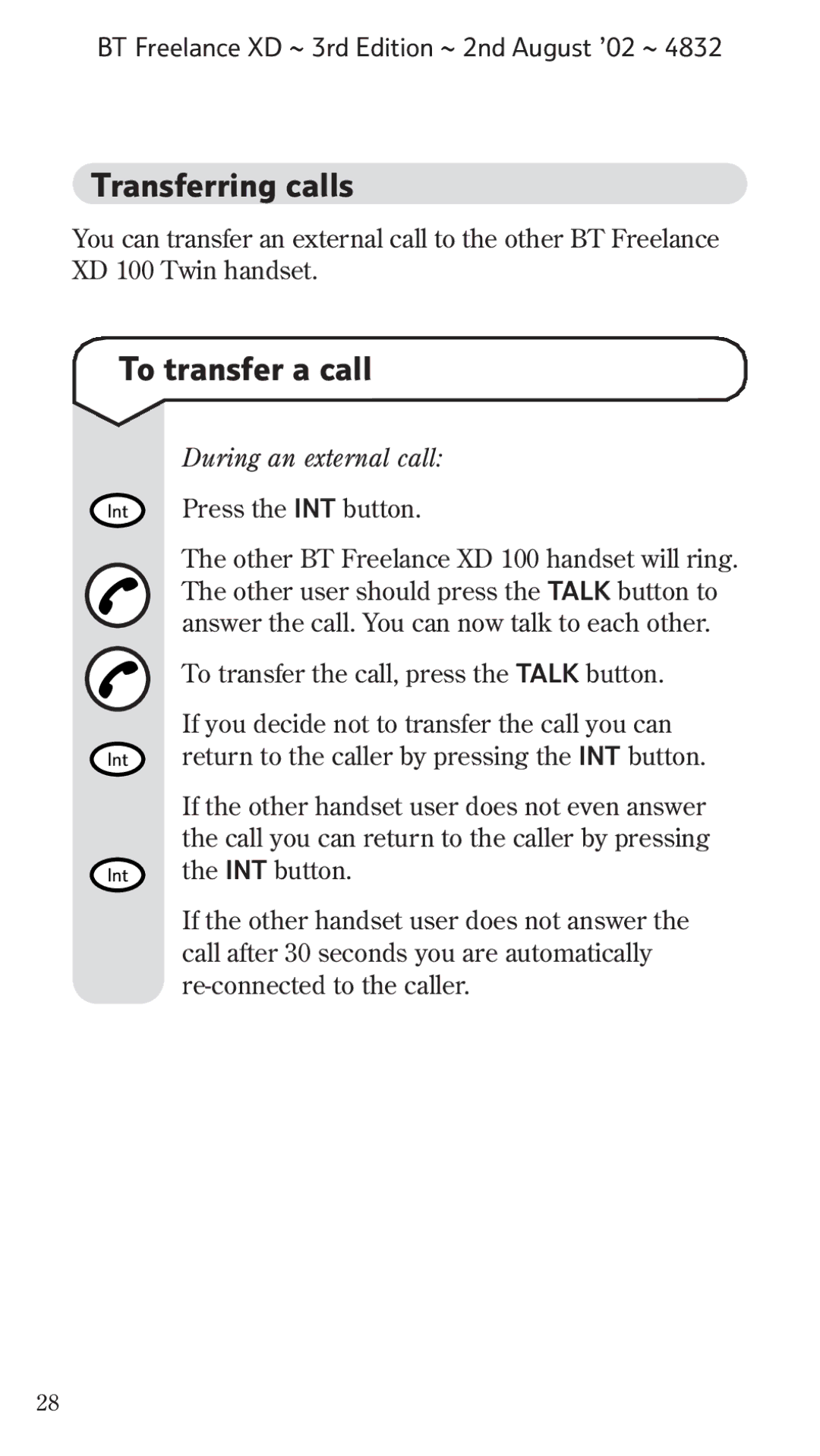 BT Twin manual Transferring calls, To transfer a call 