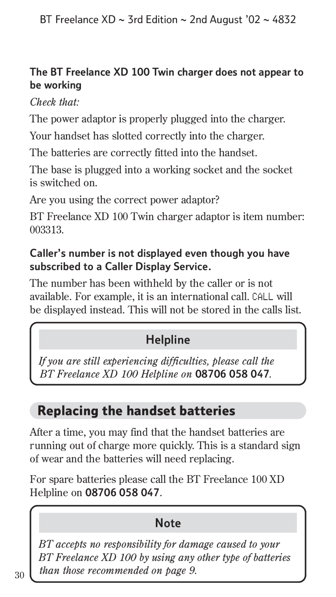 BT Twin manual Replacing the handset batteries, Check that 