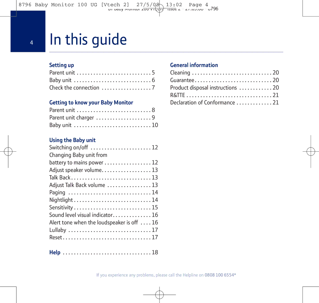 BT VTECH manual This guide, Setting up General information, Getting to know your Baby Monitor, Using the Baby unit 