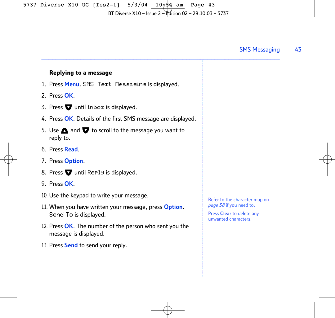 BT X10 manual When you have written your message, press Option 