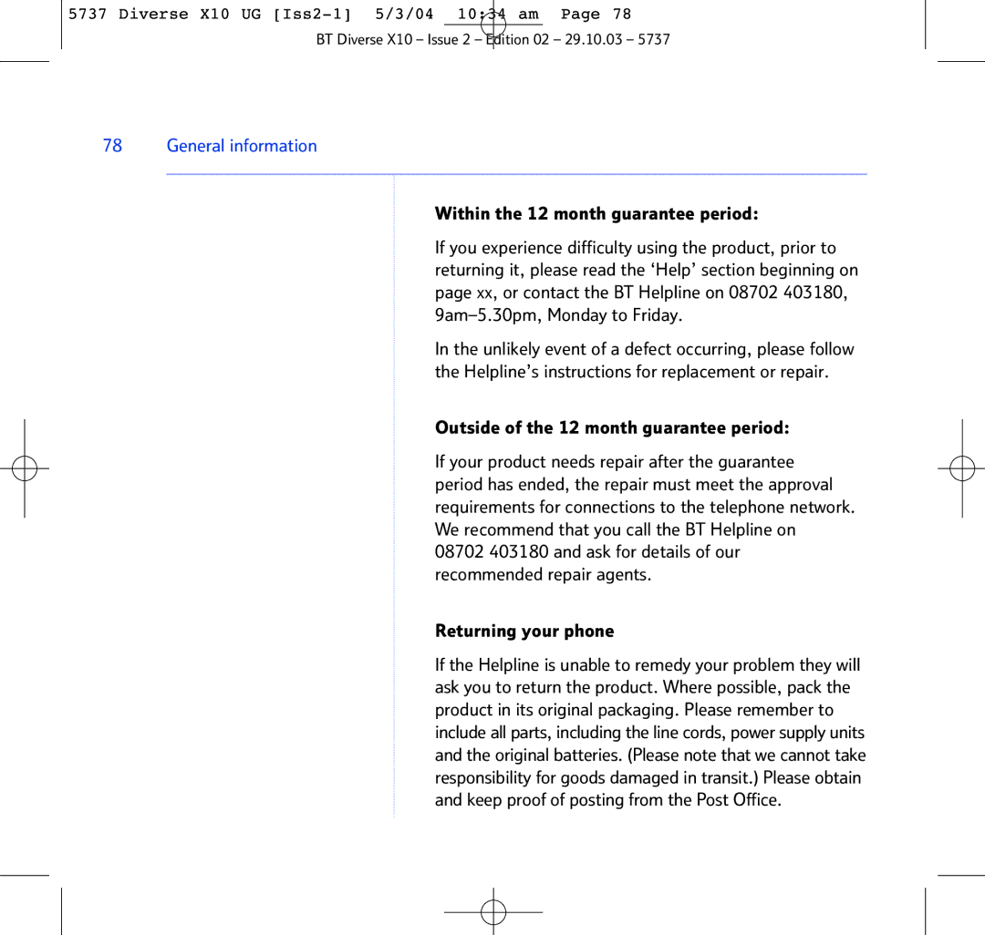 BT X10 manual General information 