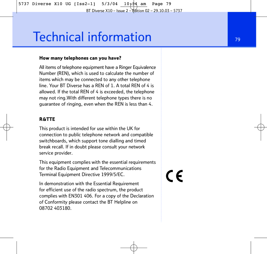 BT X10 manual Technical information, How many telephones can you have? 