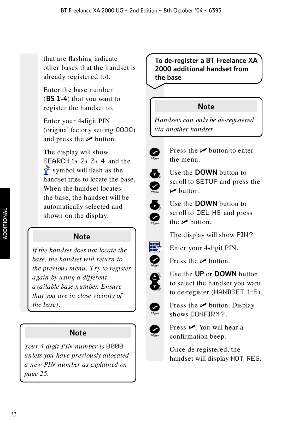 BT XA 2000 manual Handsets can only be de-registered via another handset 
