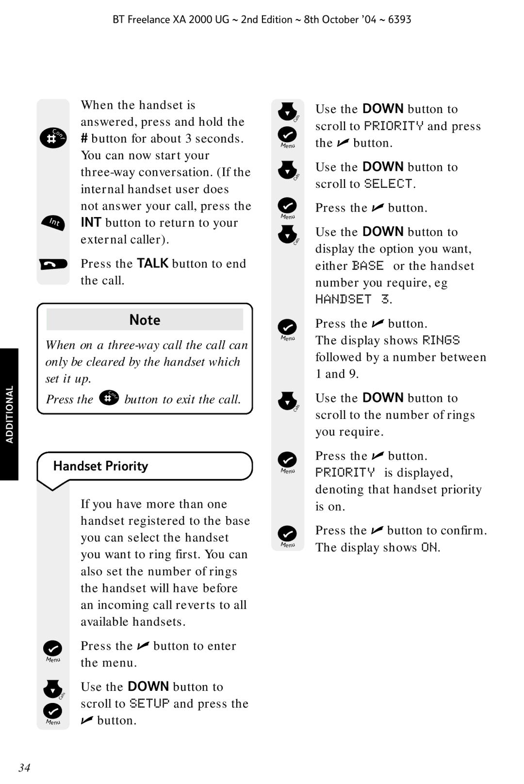 BT XA 2000 manual Handset Priority 