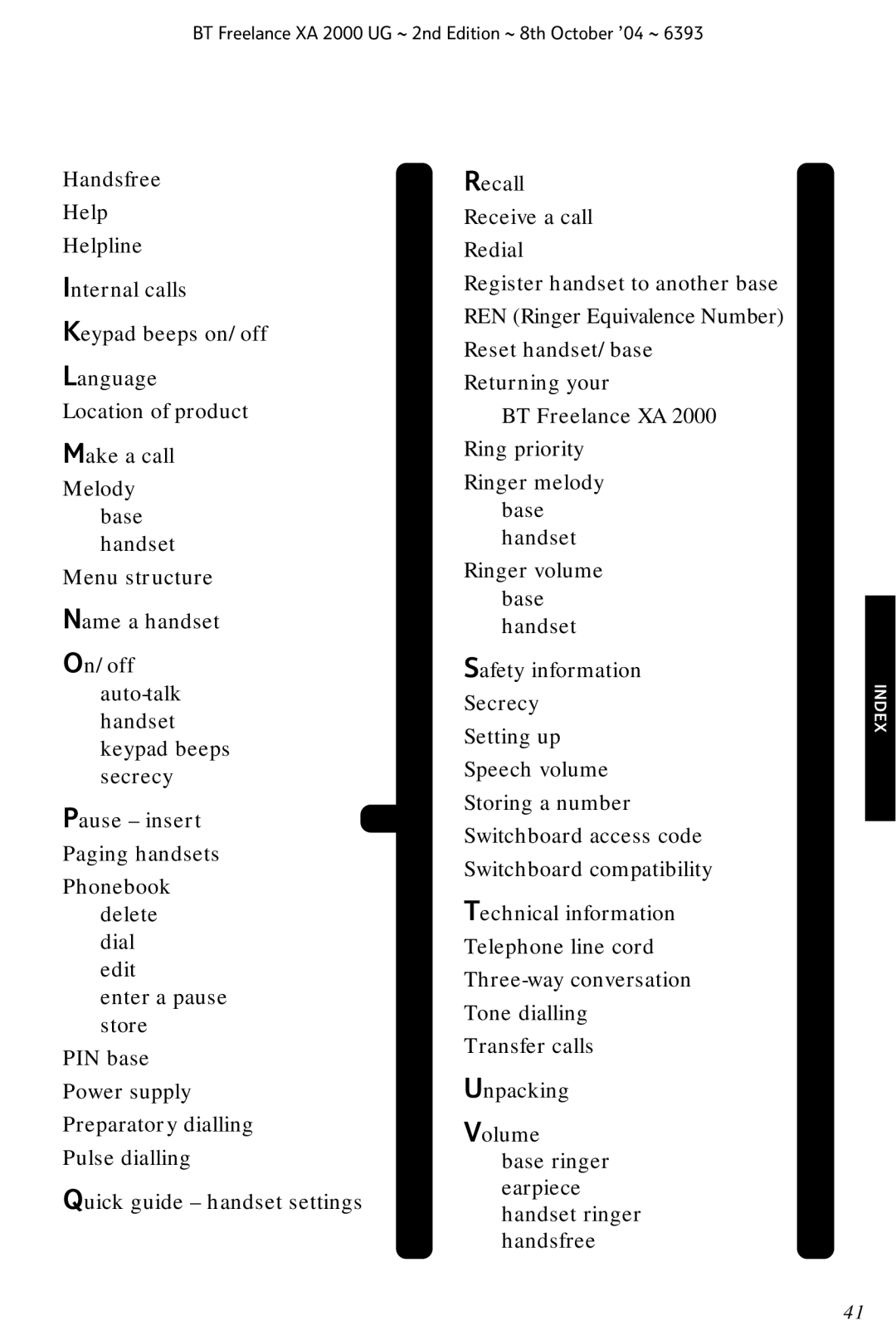 BT XA 2000 manual Index 