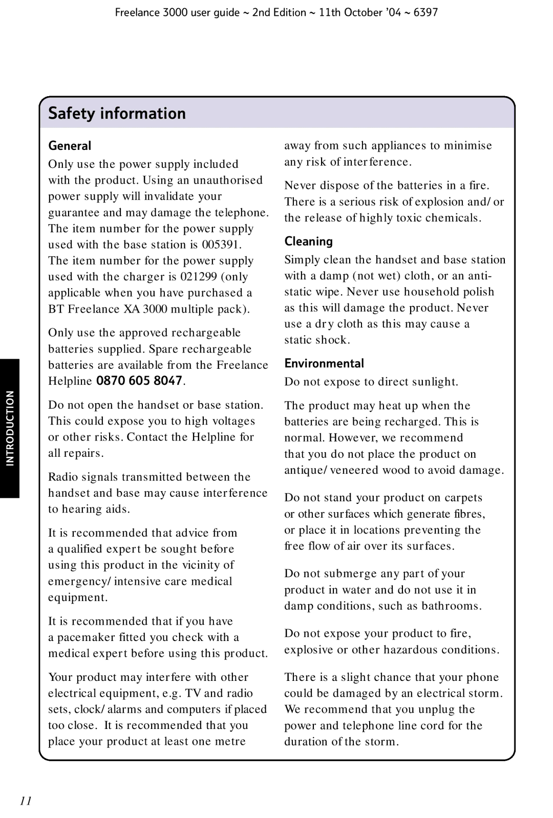 BT XA 3000 manual Safety information, General 