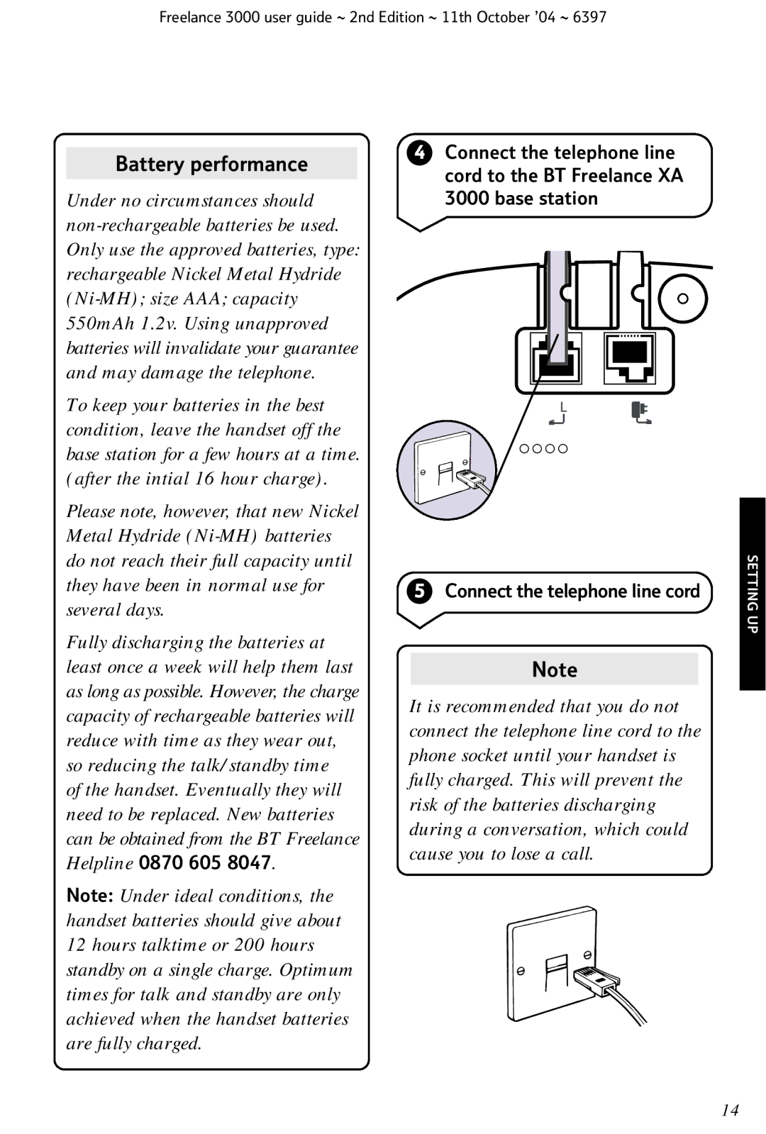 BT XA 3000 manual Battery performance 