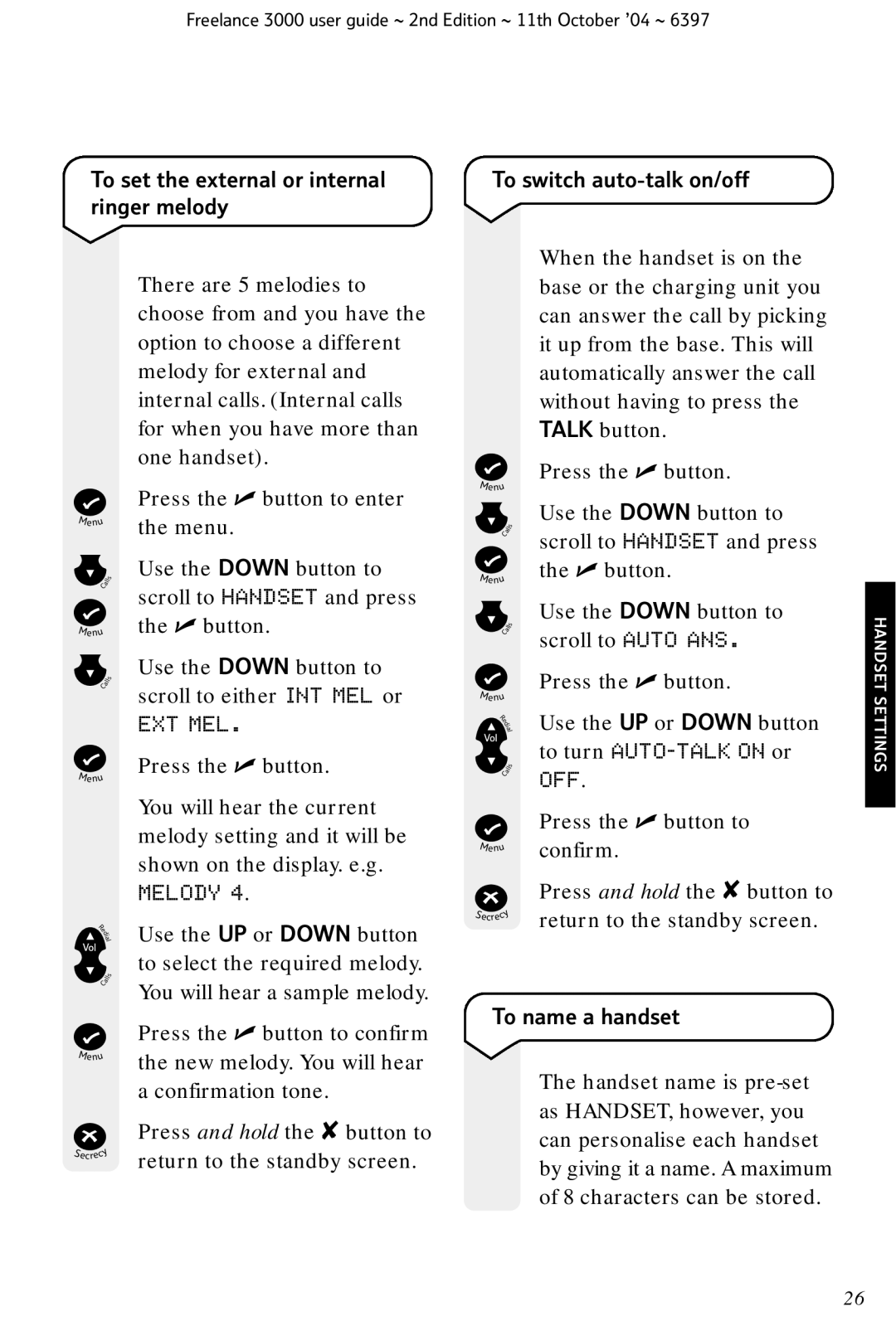 BT XA 3000 manual Ext Mel, To name a handset 