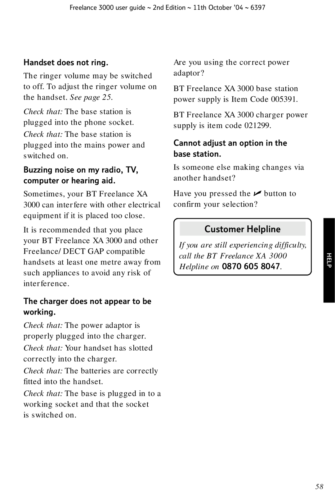 BT XA 3000 manual Handset does not ring, Buzzing noise on my radio, TV, computer or hearing aid 