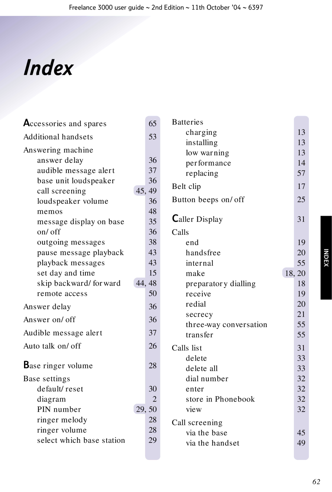 BT XA 3000 manual Index 