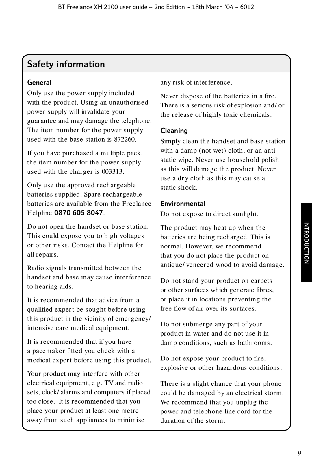 BT XH 2100 manual Safety information, General 