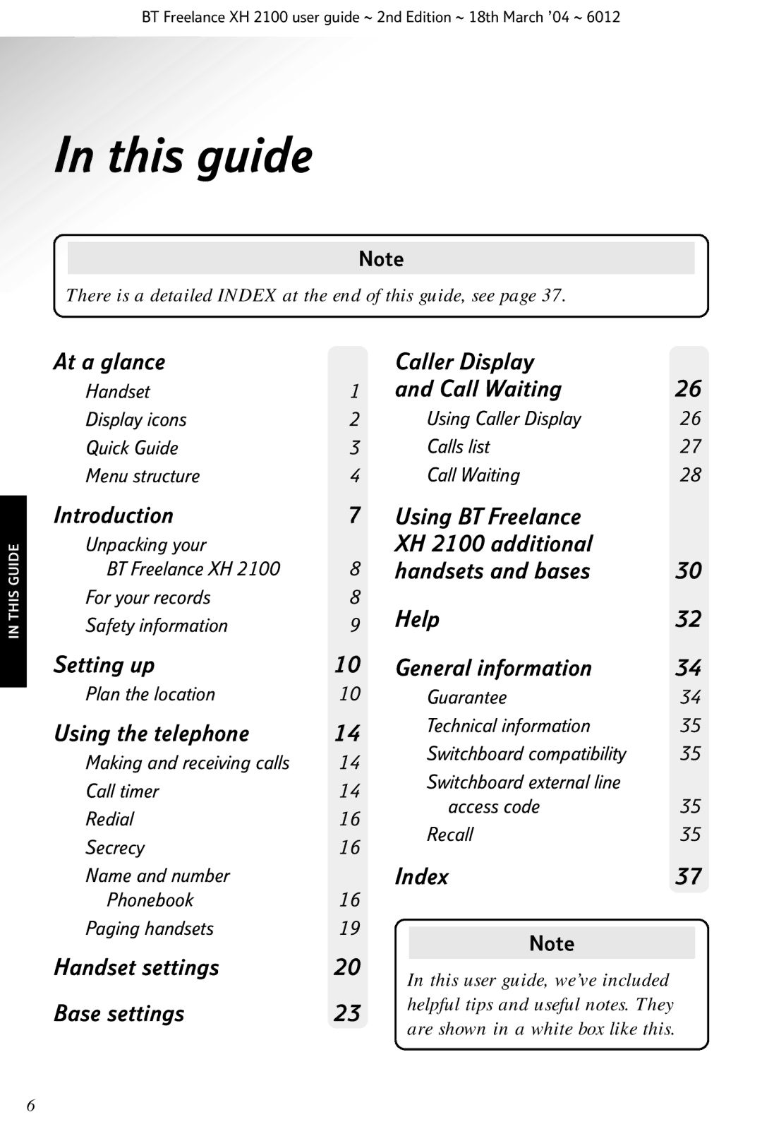 BT XH 2100 manual This guide, Call Waiting 