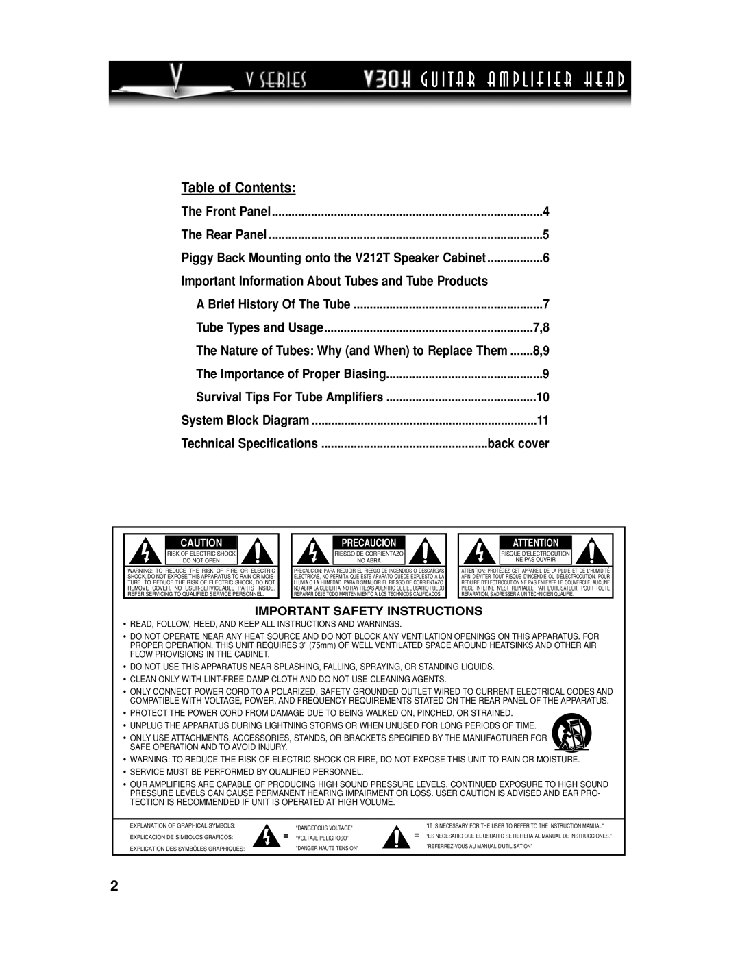 Budda V30H manual I t a r a m p l i f i e r H E a D, Table of Contents 