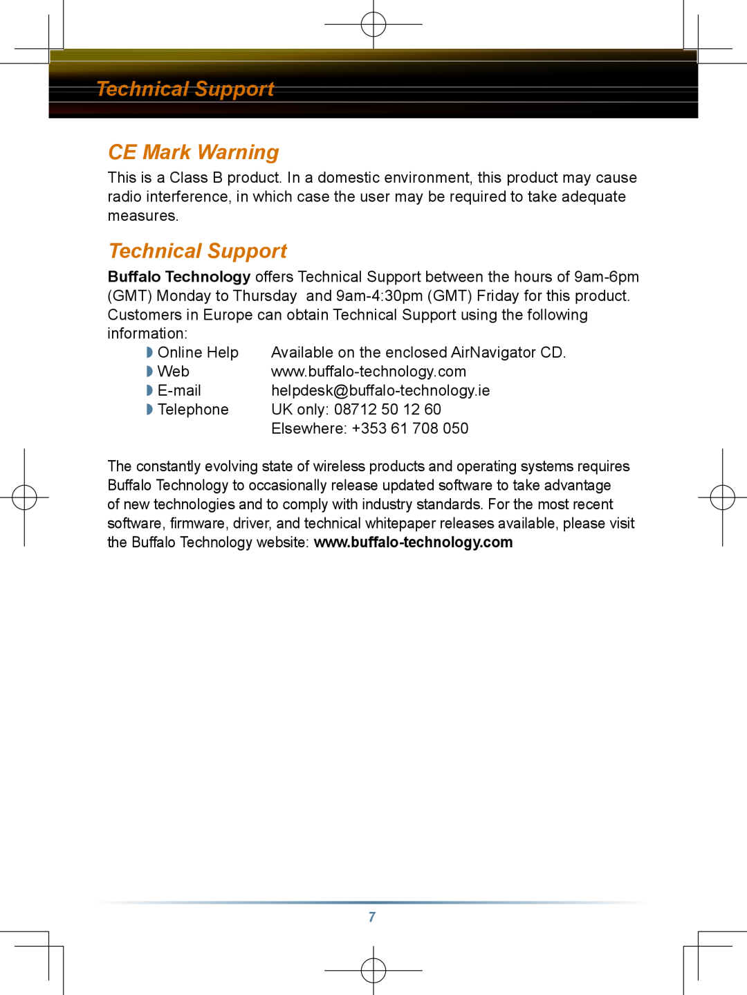 Buffalo Technology HD-HBU2 setup guide Technical Support CE Mark Warning 