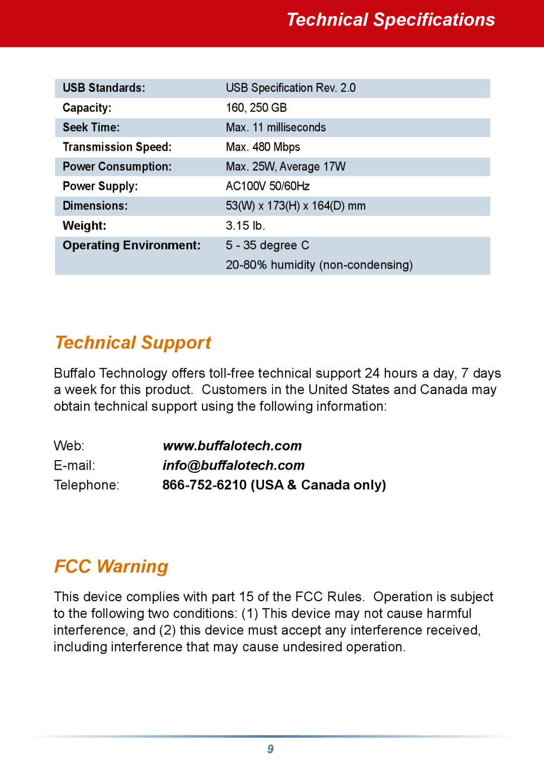 Buffalo Technology HD-HBXXXU2 setup guide Technical Specifications, Technical Support 