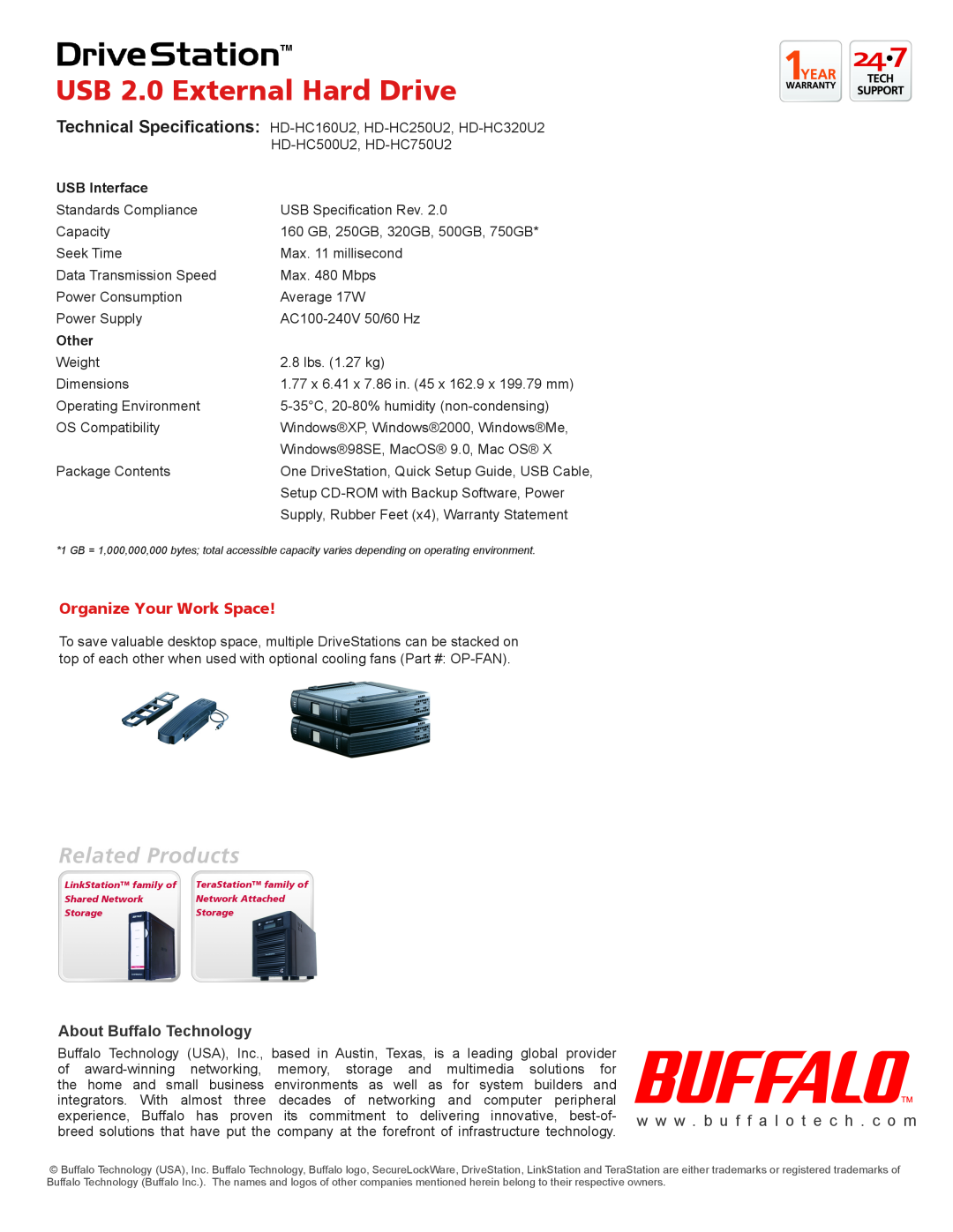 Buffalo Technology HD-HC320U2 manual Organize Your Work Space, USB 2.0 External Hard Drive, About Buffalo Technology, Other 