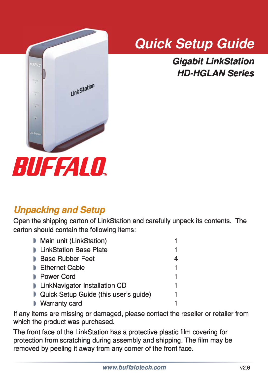 Buffalo Technology setup guide Quick Setup Guide, Gigabit LinkStation HD-HGLAN Series, Unpacking and Setup 