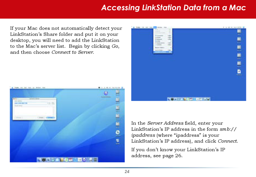 Buffalo Technology HD-HLAN user manual Accessing LinkStation Data from a Mac 