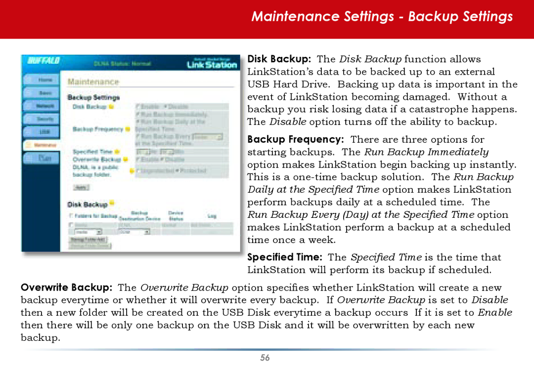 Buffalo Technology HD-HLAN user manual Maintenance Settings Backup Settings 