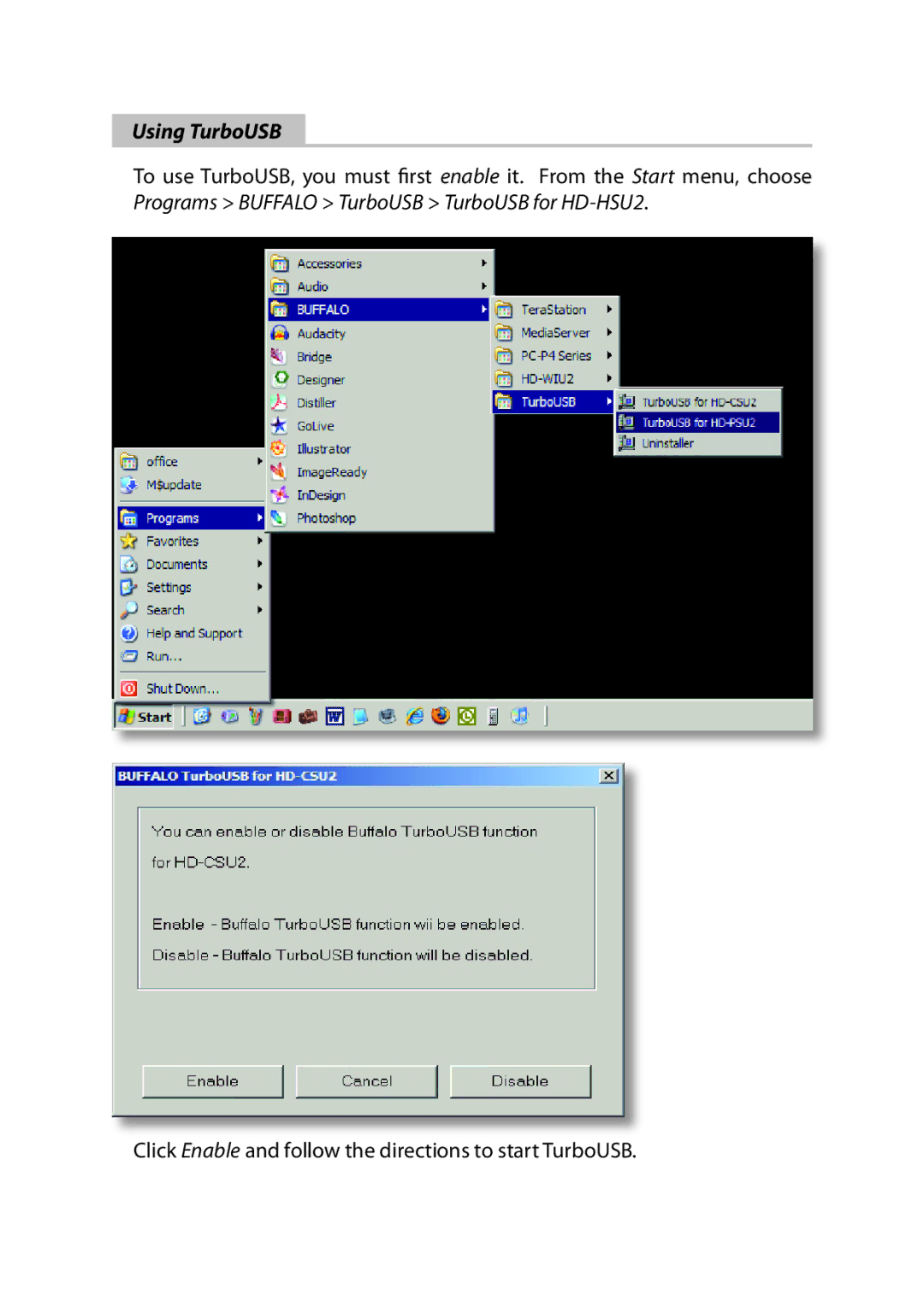 Buffalo Technology HD-HSU2 manual Using TurboUSB 