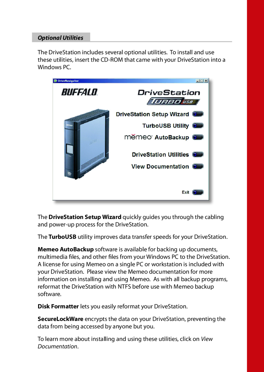 Buffalo Technology HD-HSU2 manual Optional Utilities 