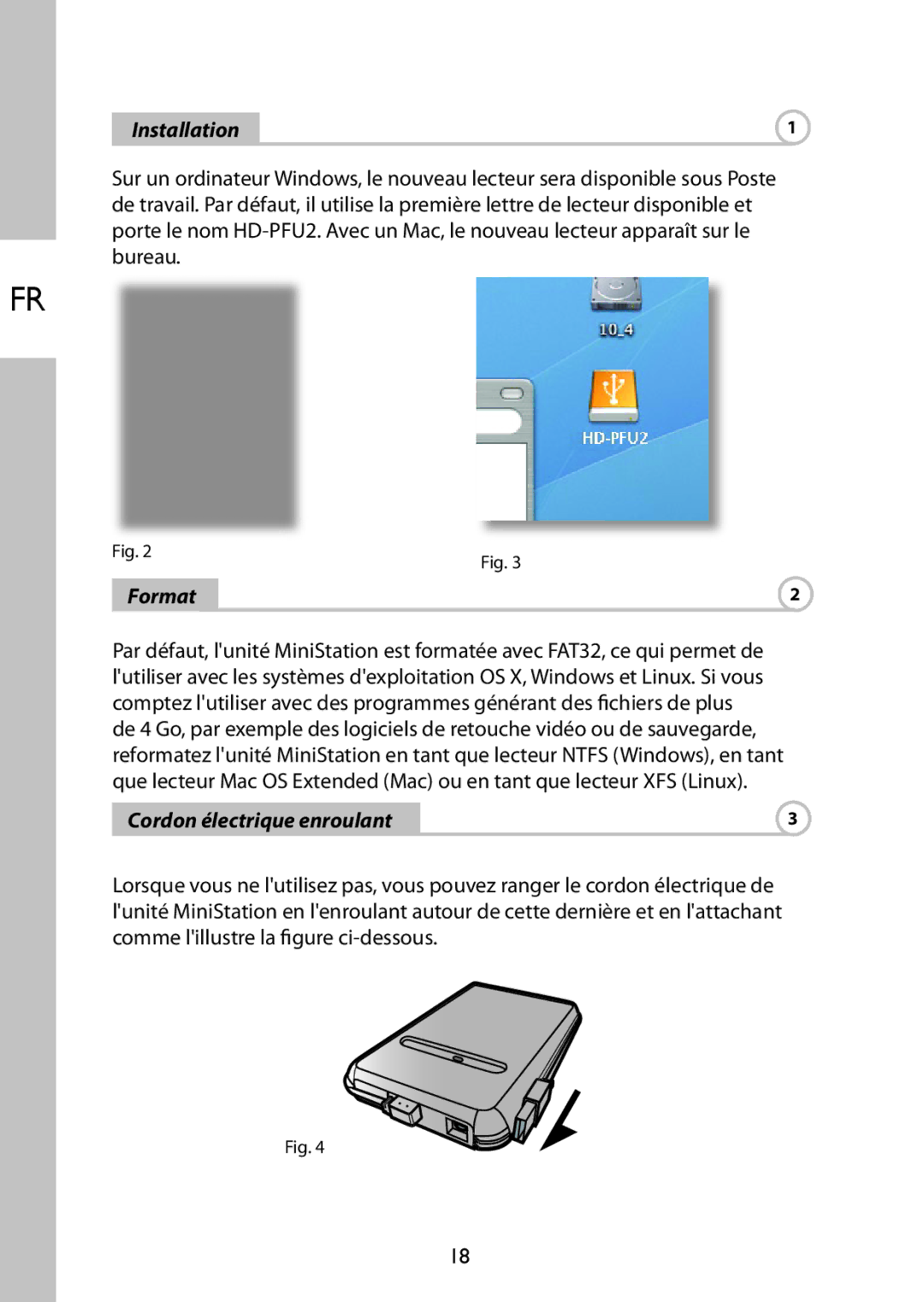 Buffalo Technology HD-PFU2 setup guide Format, Cordon électrique enroulant 