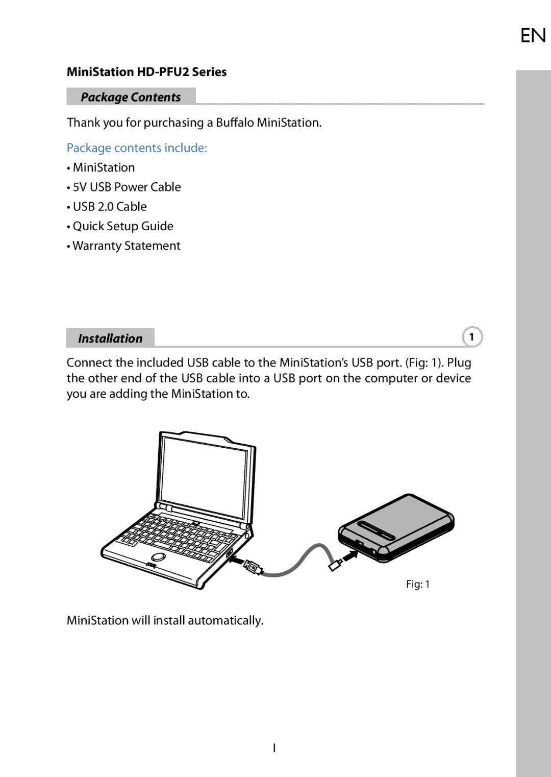 Buffalo Technology HD-PFU2 setup guide Package Contents, Installation 