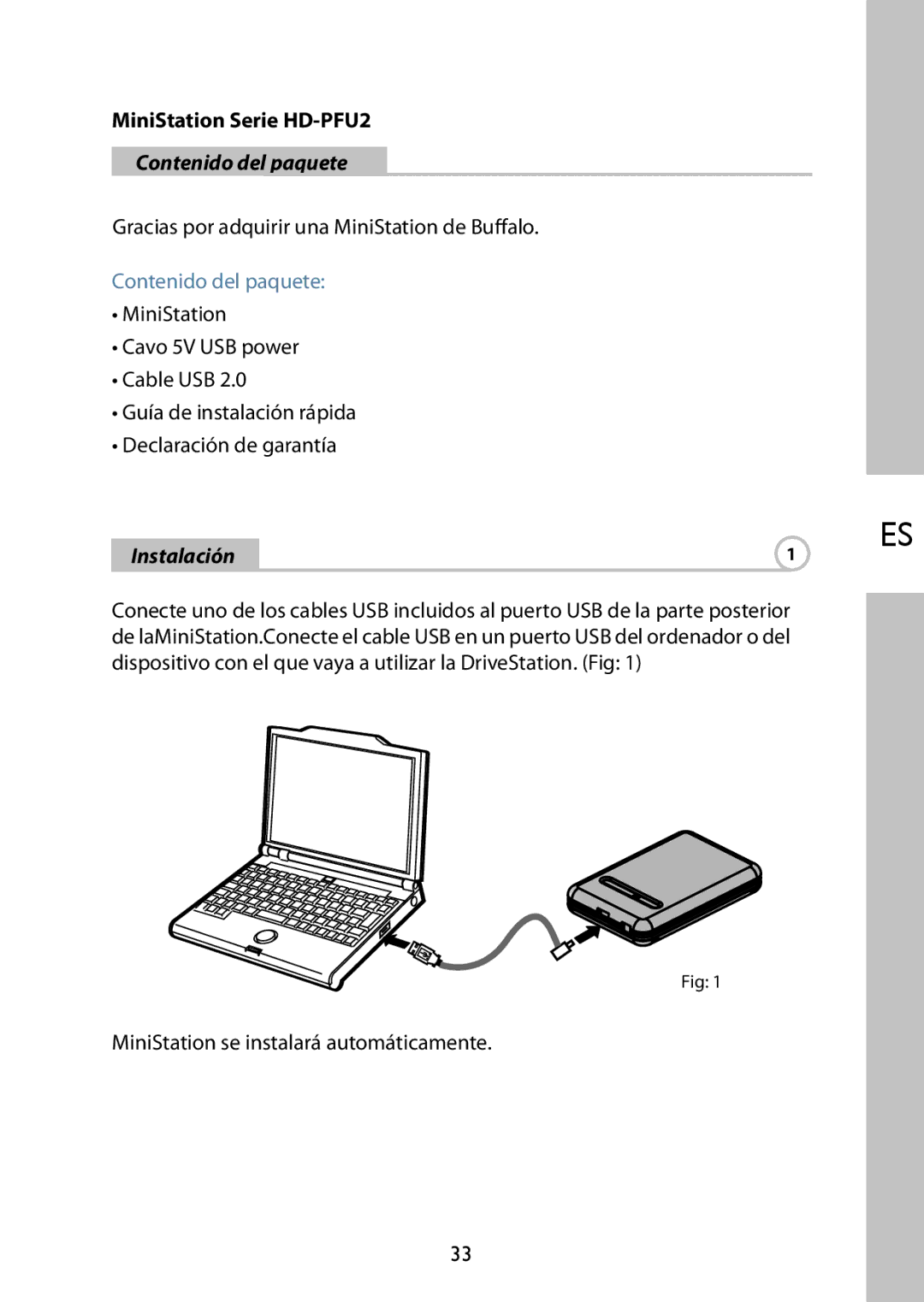 Buffalo Technology HD-PFU2 setup guide Contenido del paquete, Instalación 