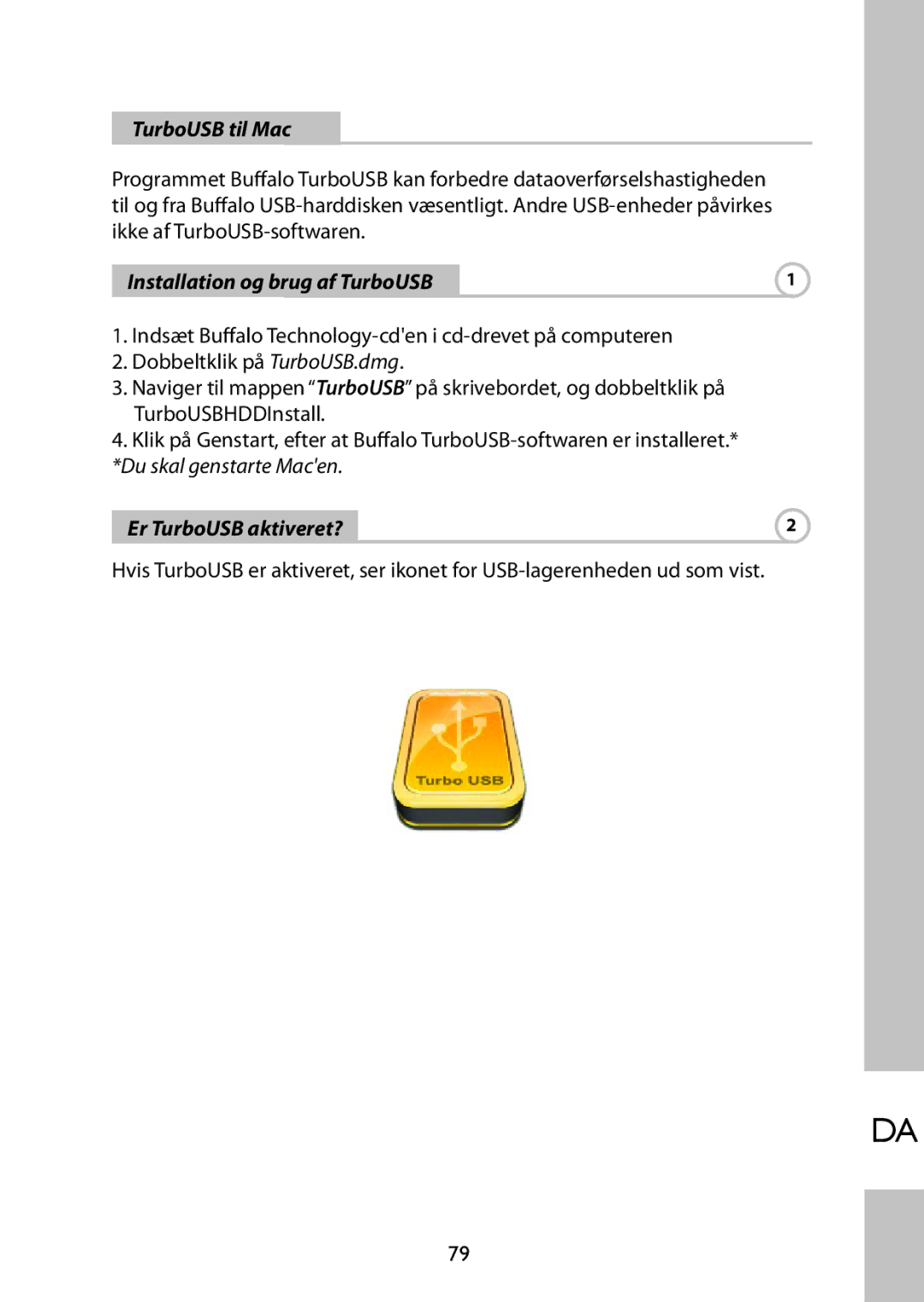 Buffalo Technology HD-PFU2 setup guide TurboUSB til Mac, Installation og brug af TurboUSB 