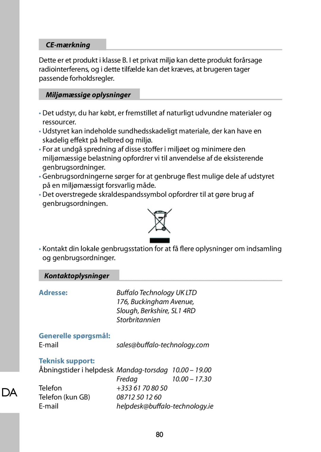 Buffalo Technology HD-PFU2 setup guide CE-mærkning, Miljømæssige oplysninger 