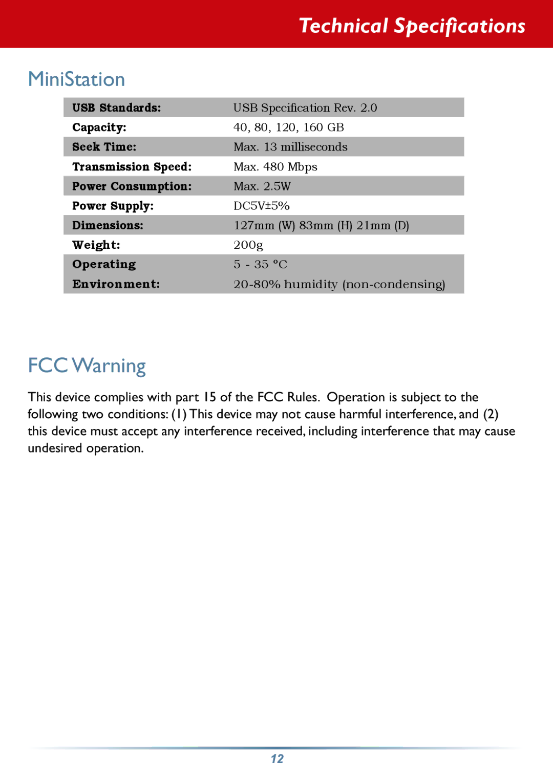 Buffalo Technology HD-PHSxxU2-UC setup guide MiniStation, FCC Warning 