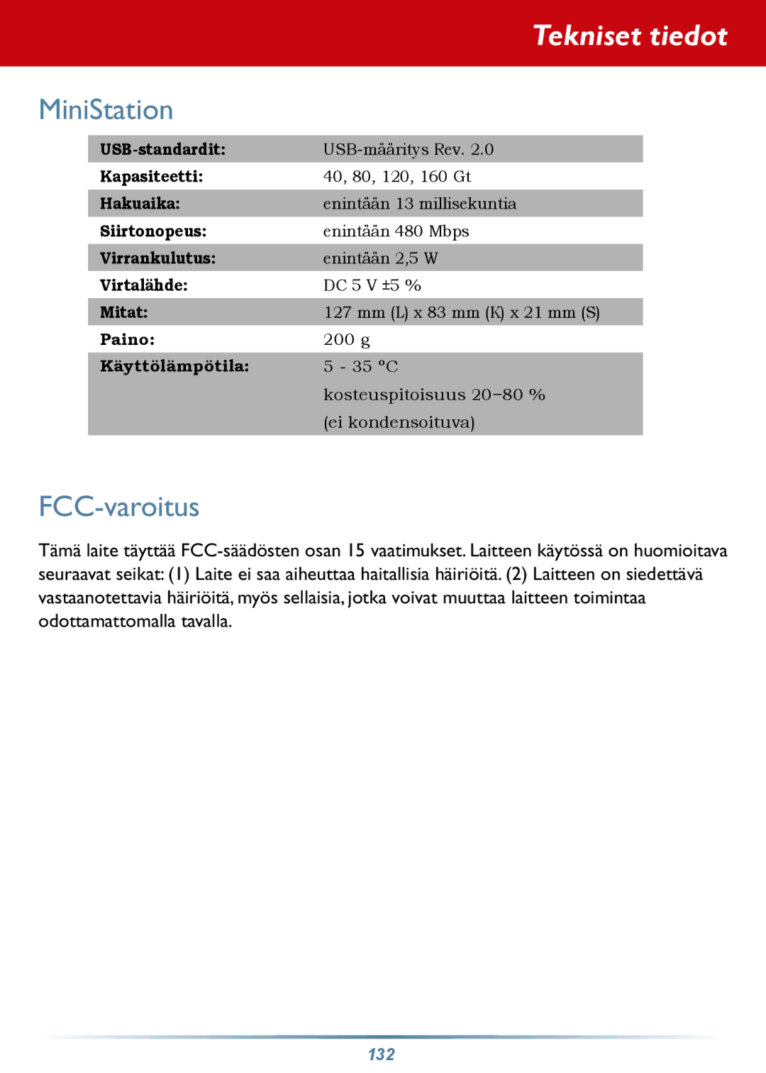 Buffalo Technology HD-PHSxxU2-UC setup guide Tekniset tiedot, FCC-varoitus 