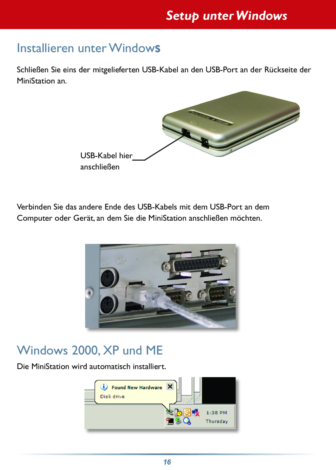 Buffalo Technology HD-PHSxxU2-UC setup guide Setup unter Windows, Installieren unter Windows, Windows 2000, XP und ME 